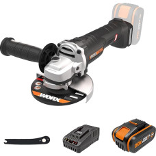 WORX WX812 Nitro Cordless Angle Grinder 20 V - 125 mm Disc Diameter - 8500 rpm - Powerful Brushless Motor - Lightweight and Compact - Kickback Protection - Includes 4Ah Battery and Charger