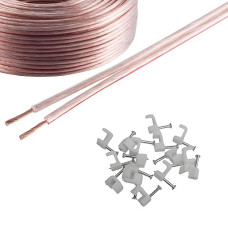 Reulin Litzen Lautsprecherkabel 25M Lang, Flach Lautsprecher Kabel 25,0 M für Heim-HiFi/Car-Audio 0,75mm² 24x0,2 CCA Lautsprecher mit Klemmen Transparent, 25 Meter