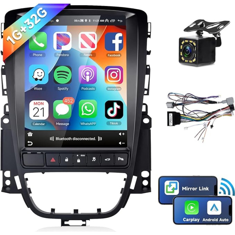 1G+32G Android 13 Car Radio for Opel Astra J 2009-2015/Buick Excelle with ECO Button and Wireless Carplay Android Car, 9.7 Inch Touchscreen Bluetooth Car Radio GPS WiFi HiFi RDS FM Reversing Camera