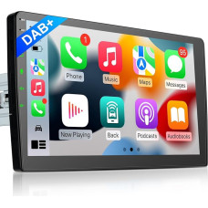DAB Android Car Radio 10.1 Inch 1Din Wireless CarPlay Wireless Android Car Radio with Screen 4G + 64G Car Play Display Touchscreen Monitor with Bluetooth FM/AM RDS WiFi GPS Navigation SWC EQ 1 DIN DAB