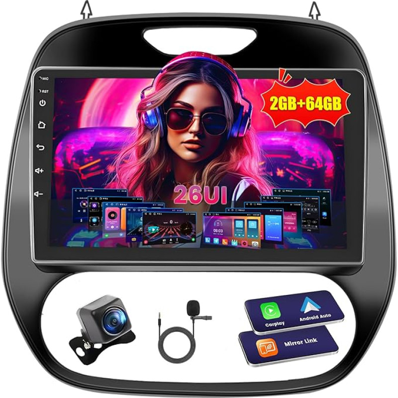 Inefala Autoradio für Renault Kaptur Captur (2014-2019), Android 2G+64G, Wireless Carplay & Android Auto, Radio 2 Din mit GPS/WiFi/Bluetooth/USB/RDS/FM Mikrofon Rückfahrkamera