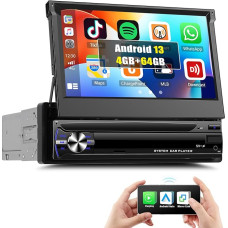 4G+64G GOHHDL 1 DIN Android Autoradio mit Wireless Carplay Android Auto, 7 Zoll IPS Manuell Touch Ausfahrbarem Bildschirm Touch Display Auto Radio 1 Din mit WiFi GPS Bluetooth FM/RDS EQ USB SWC