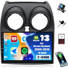[2+64G] SIXWIN Android 13 Car Radio for Nissan Qashqai 1 J10 2006-2013 with Carplay/Android Car/Mirrorlink, HD 10.1 Inch Touchscreen with GPS WiFi FM/RDS Bluetooth + Mic + Reversing Camera
