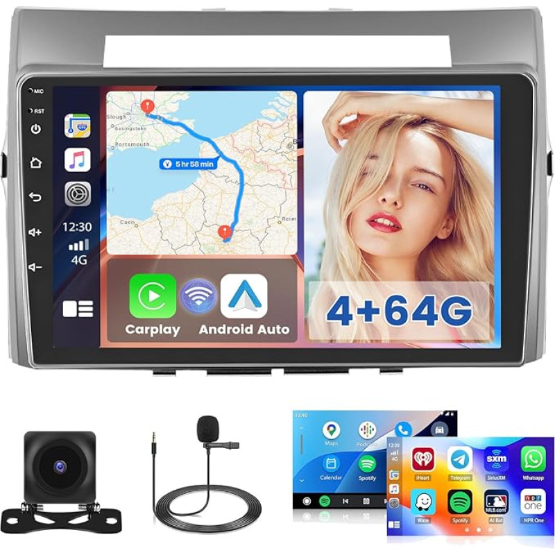 Hikity 4G + 64G Car Radio Android for Toyota Corolla Verso 2004-2009 Stereo Car 2 DIN Wireless Carplay Android Car 9 Inch Touch Screen with GPS WiFi FM / RDS Radio 32EQ BT Camera Microphone
