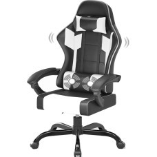 JUMMICO Massage Gaming Chair with Lumbar Support, Racing Office Chairs, Gaming Chair, Desk Chair, 150 kg Load Capacity, Ergonomic PC Chair, White