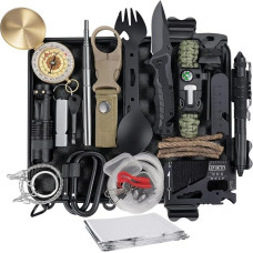 Survival Kit, Emergency Survival Equipment with Camping Accessories, Survival Outdoor Equipment with Torch Flint for Camping, Adventure, Hiking, Personalised Gifts for Father, Men, Dad