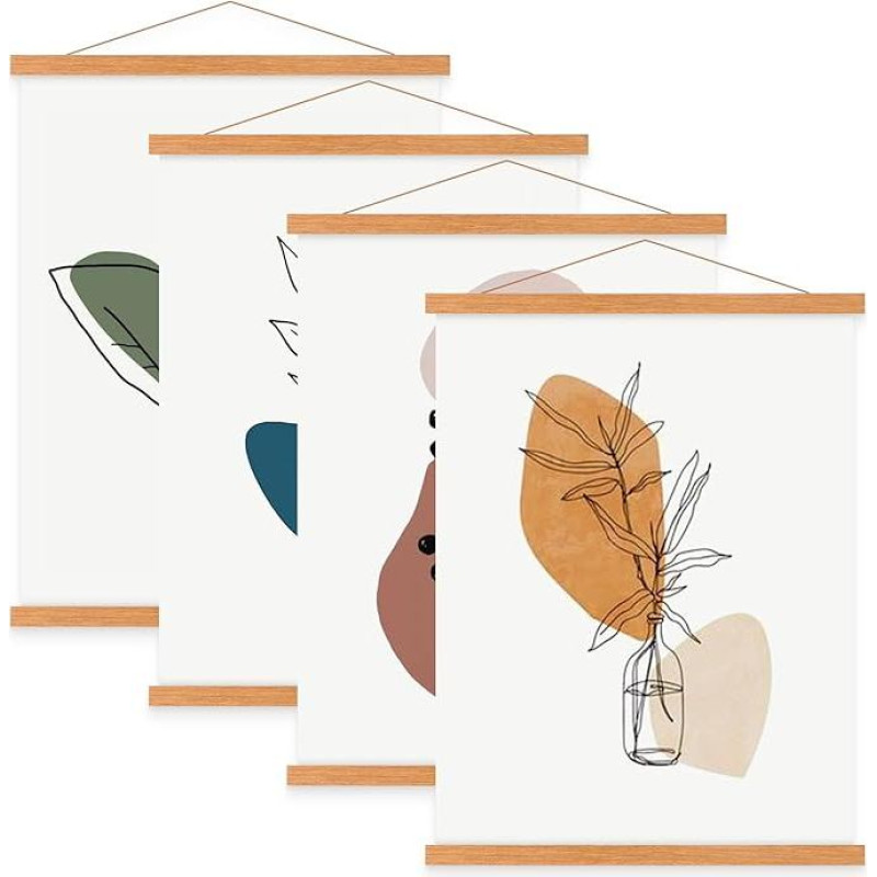 Sanauto 4 Pack A1 Poster Frame Hangers, 24 Inch Magnetic Wooden Poster Hanger Rails, Magnetic Frame Hanging Kit for 24 x 36 24 x 36 Landscape Large Wall Map (24 inch, Teak, 4