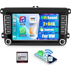 CAMECHO 2+64G 7 colių navigacinis automobilinis radijas VW Passat Golf Jetta EOS Polo Touran Seat Sharan, Android 13 Wireless Carplay Bluetooth HD jutiklinis ekranas Radijas su Android Car HiFi WiFi GPS Mirror Link +