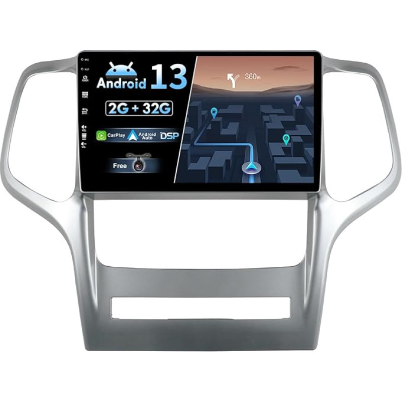 Android 12 IPS Car Radio Suitable for Jeep Grand Cherokee WK2 (2008-2013) - Built-in CarPlay Android Car - Free Camera - 2G + 32G - 9 Inch 2 DIN - DSP DAB Steering Wheel Control WiFi Fast Boot