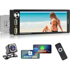 Hikity 1 DIN Car Radio with CarPlay Wireless Screen, 6.9 Inch Touchscreen Bluetooth Stereo Android Car Wireless, Rear View FM EQ Mirror Link Type-C USB SWC