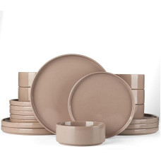 Richmount Nebula Crockery Set for 6 People, 18-Piece Plate Set and Bowl Set, Stoneware Crockery Set, Dinner Service, Microwave & Dishwasher Safe, Cinnamon Brown