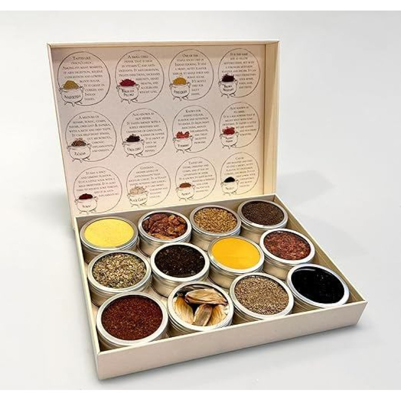 12 prieskonių rinkinys iš Ottolenghi kulinarinių knygų. Į rinkinį įeina 4 receptai. PaperWise receptų kortelės ir dovanų dėžutė su ranka pieštomis iliustracijomis.