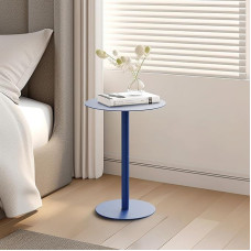 Yumyolk Apvalus staliukas, metalinis modernus 2 lygių, kavos staliukas, sofos staliukas, naktinis staliukas, staliukas prie lovos, staliukas svetainei, miegamajam, balkonui, terasai, 40 x 40 x 60 cm, mėlynas