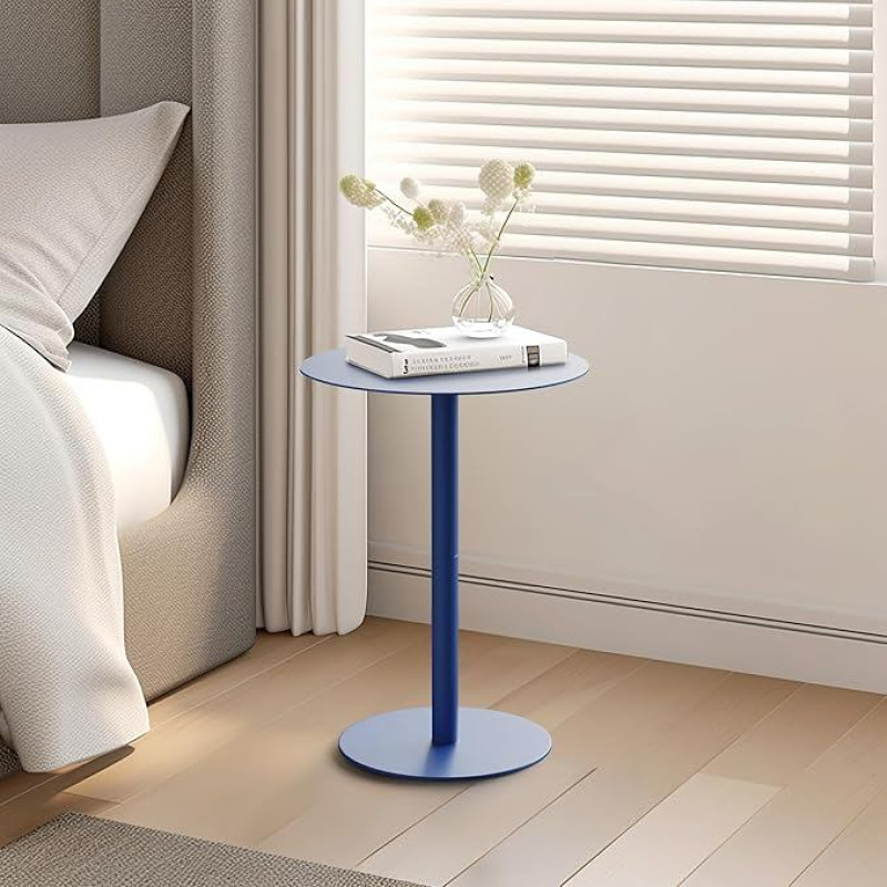 Yumyolk Apvalus staliukas, metalinis modernus 2 lygių, kavos staliukas, sofos staliukas, naktinis staliukas, staliukas prie lovos, staliukas svetainei, miegamajam, balkonui, terasai, 40 x 40 x 60 cm, mėlynas