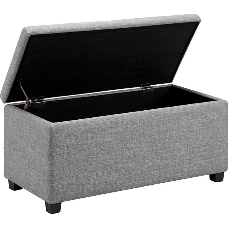 Amazon Basics Ottoman and Hallway Bench with Storage Space, Upholstered, Rectangular, Polyester, Light Grey, 42 x 91 x 43 cm (W x D x H)
