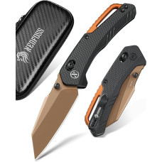 Krokodil Folding Knife, 7.5 cm 14C28N Steel Pocket Knife with Axis Lock, One-Handed Knife with Aluminium Handle, Outdoor Knife with Clip, Survival Knife for Everyday Use, Collection & Gift