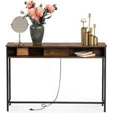 Console Table with 2 Concealed Charging Stations, Industrial Entrance Table with 2 USB Ports, 120 cm Sofa Table with Shelf, Sofa Side Table for Entrance Area, Hallway, Foyer, Living Room