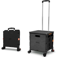 Sulankstomas pirkinių vežimėlis, 54L/45kg didelės talpos daugiafunkcinis nešiojamasis vežimėlis su teleskopiniu strypu ir 4 nuimamais besisukančiais ratais, skirtas apsipirkti, piknikui, saugojimui, juodas