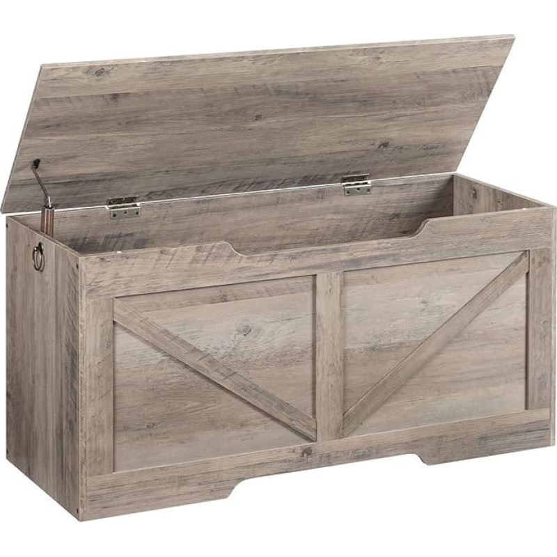 HOOBRO Chests, Bench with Storage Space, Toy Box with Lid, Chest Bench, Storage Box, 2 Rings, 100 cm, Robust, Stable, for Children, Hallway, Living Room, Grège EBG771CW01