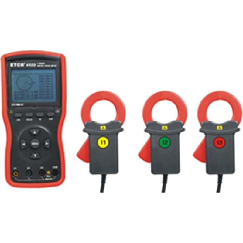 ETCR4400 Multimeter, 0~360 Degree Digital Three Phase Volt-Ampere Meter with RS232 Interface 500 Groups Data Storage Round Current Clamp, Safe and Reliable