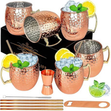LINALL Moscow Mule Copper Mugs, 6 Pack Copper Plated Stainless Steel Cup 18 Ounce for Chilled Drinks