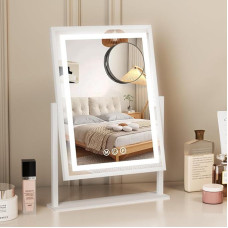 JXMILO Make-up Mirror with Lighting, Hollywood Mirror, 3 Colour Temperatures, Adjustable Light, 360° Rotation, Touch Control, Removable 10x Magnification Mirror, Vanity Mirror, Table Mirror