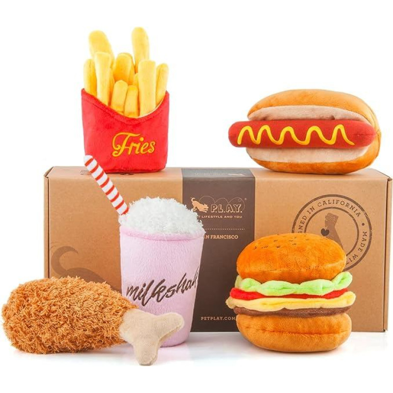P.L.A.Y. American Classic Plush Squeaker Food Toy Collection with Gift Box (5 Pieces)