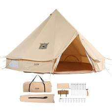 VEVOR Bell Tent 3 x 2 m jurtos palapinė TC medvilnė ir tvirti geležiniai stulpai su PVC paklode Stovyklavimo palapinė 4 asmenų šeimyninė palapinė 8 langai Grupinė palapinė lauko nuotykių palapinė