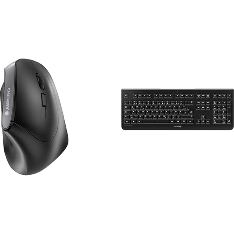 CHERRY MW 4500 Wireless Mouse, Ergonomic Right-Handed Mouse in 45° Design & KW 3000, Wireless Keyboard with Number Keypad, German Layout (QWERTZ)