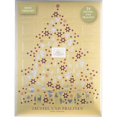 Lauensteiner Advent Calendar 2024, Christmas Tree, Gold, 300 g, 24 Chocolates without Alcohol