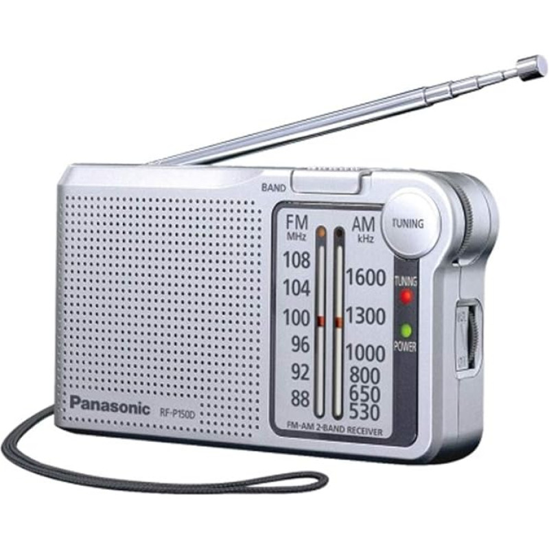 Panasonic RF-P150DEG-S Taschenradio mit Trageriemen, Batteriebetrieb silber