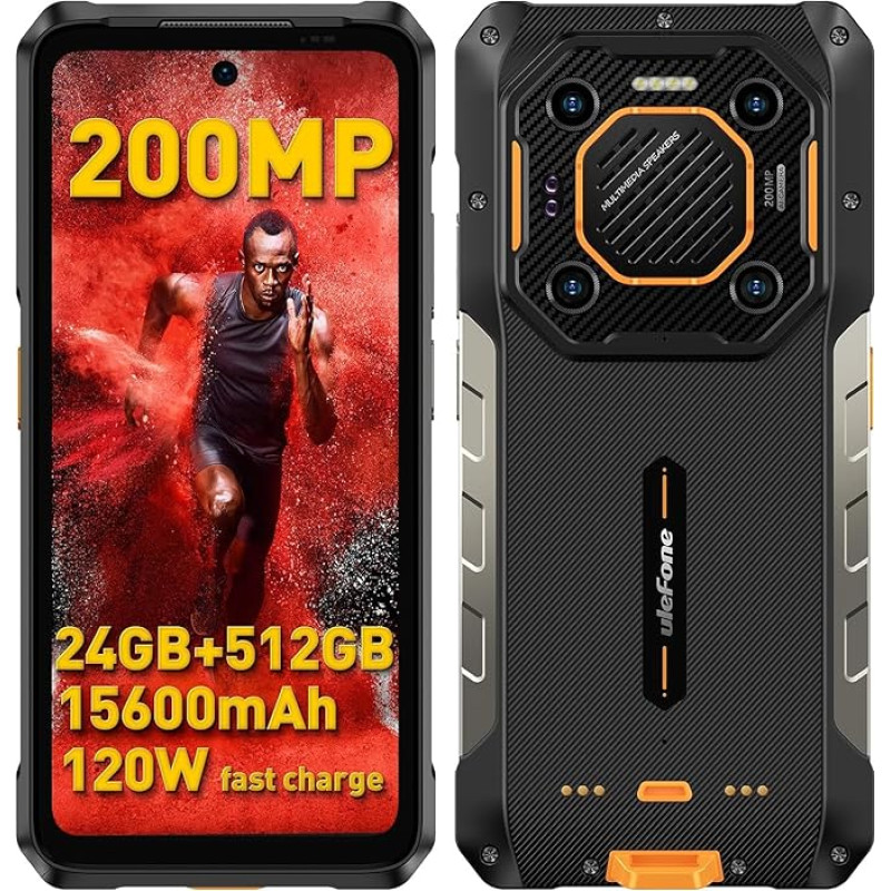 Ulefone Armor 26 Ultra Outdoor Mobile Phone 5G 2024, 200MP + 64MP Camera 3.2XTelel Lens 24GB + 512GB Android 13 Smartphone with 120W Quick Charge 6.78 Inch FHD+ 120Hz 121dB Speaker 15600mAh Battery