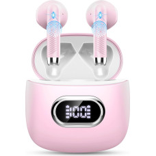 Wireless Bluetooth 5.3 In-Ear Headphones with 4 HD Mics, 42 Hours, 2024, ENC Noise Cancelling Earbuds, Deep Bass, IP7 Waterproof, USB-C, Pink and White