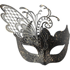 Sincerity Craft Halloween Butterfly Metal Venetian Mask Suitable for Sexy Costume Ball, Masquerade, Carnival Party, Christmas, Easter (Black & Gold Point)