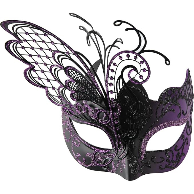 Sincerity Craft Halloween Butterfly Metal Venetian Mask Suitable for Sexy Costume Ball, Masquerade, Carnival Party, Christmas, Easter (Purple)