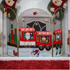 The Christmas Workshop 86019 Santa & Snowman Train Decorative Fireplace Protector/Tree Protector/Metal Grid/Indoor Christmas Decoration/91cm x 63cm