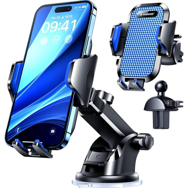 VANMASS Mobile Phone Holder Car 2024 Upgrade Super Stable 3-in-1 Suction Cup & Ventilation 100% Safe Universal Mobile Phone Holder Car Flexible Fits All iPhone 14/13/12/11 Pro Max Samsung S23/S22