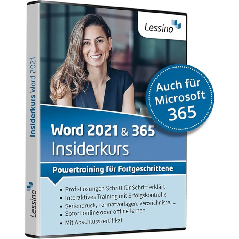 Word 2021 & 365 Insiderkurs - Powertraining für Fortgeschrittene | Lernen Sie Schritt für Schritt die effiziente Arbeit mit Word 2021 bzw. Word 365 | Online-Kurs + DVD von Lessino [1 Nutzer-Lizenz]