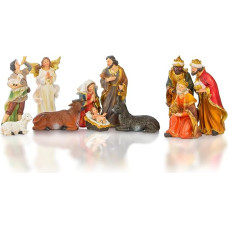 Avilia Set of 11 Resin Nativity Scene for Nativity Scene 20cm Ideal Christmas Decoration with Baby Jesus, Joseph and Mary - Adaptable to Various Nativity Scenes