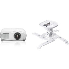 Epson EH-TW7000 4K Pro-UHD 3LCD Projector & Amazon Basics - Tilting Projector Mount for Ceiling/Wall, Load 15 kg, White