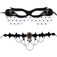 Vtrem 2 Piece Mask Set Half Face Masks and Collar Halloween Gothic Masquerade Ball Party Mask for Women