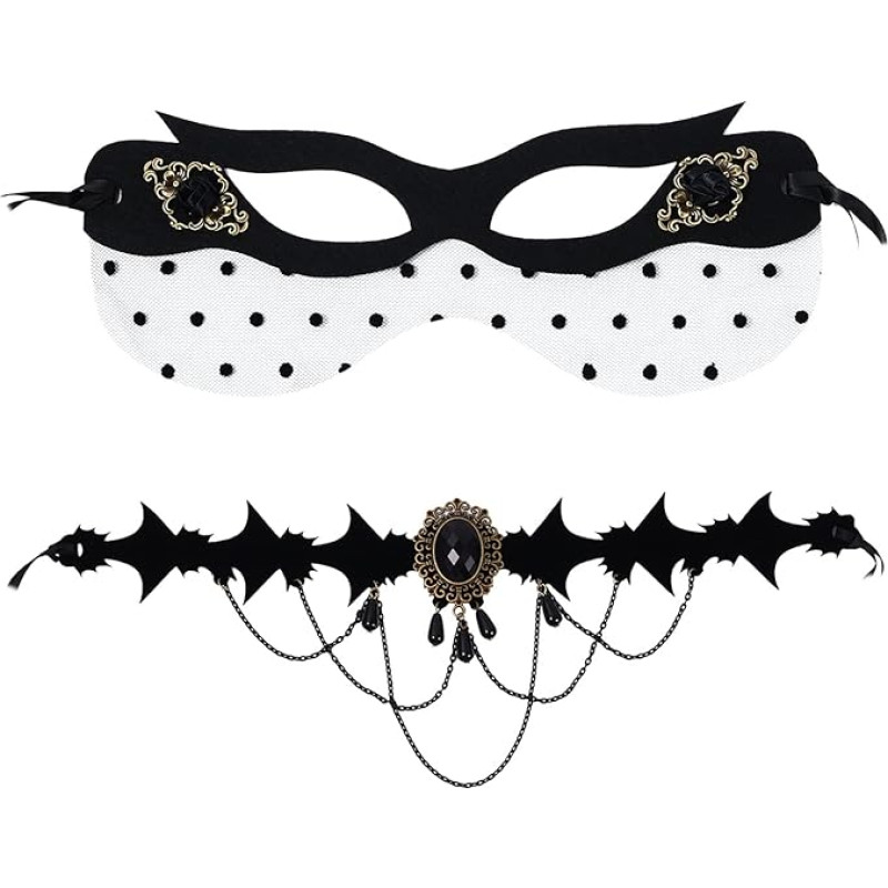 Vtrem 2 Piece Mask Set Half Face Masks and Collar Halloween Gothic Masquerade Ball Party Mask for Women