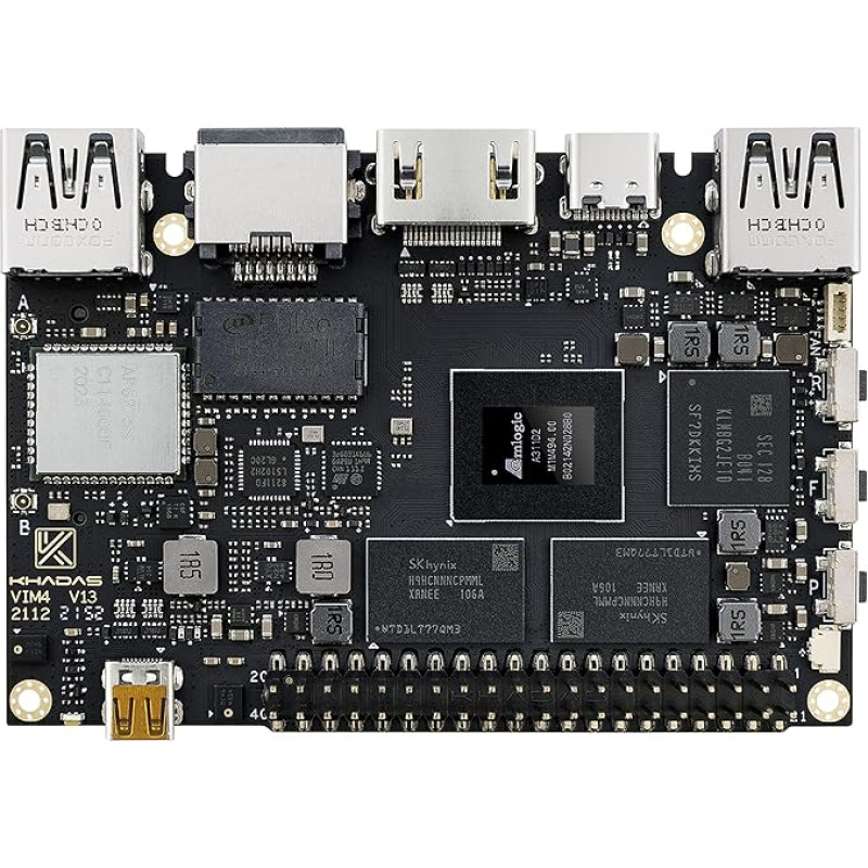 Khadas VIM4 Amlogic A311D2 Single Board Computer Supports 4K UI and HDMI Input 4 Independent Displays LAN WiFi 6 & Bluetooth 5.1 8GB LPDDR4X RAM MALI-G52 MP8 (8EE) GPU for Gaming/Programming