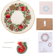 Embroidery Starter Kit, Complete Assortment of Christmas Embroidery Kit with Pattern, Cross Stitch Tool Kit for Beginners, Christmas Wreath with Multiple Patterns