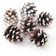 Warmiehomy Pack of 30 Christmas Pine Cones Decoration, Natural Pine Cones with String and Snow, Pendant Pine Cones for Christmas Tree, Christmas Wreath, Party Decoration, 5 cm