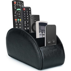 MOLSHINE Remote Control Holder with 5 Compartments, PU Leather Remote Control Holder for Office Organisation, TV Remote Control, Heating Controller, Media Player, Office Supplies, Makeup Brush (Black)