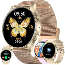 Women's Smartwatch with Phone Function, 1.43 Inch AMOLED Fitness Watch with 100+ Sports Modes, Heart Rate Monitor, Sleep Monitor, Pedometer, Fitness Tracker Compatible with Android/iOS, 3 Bracelets,