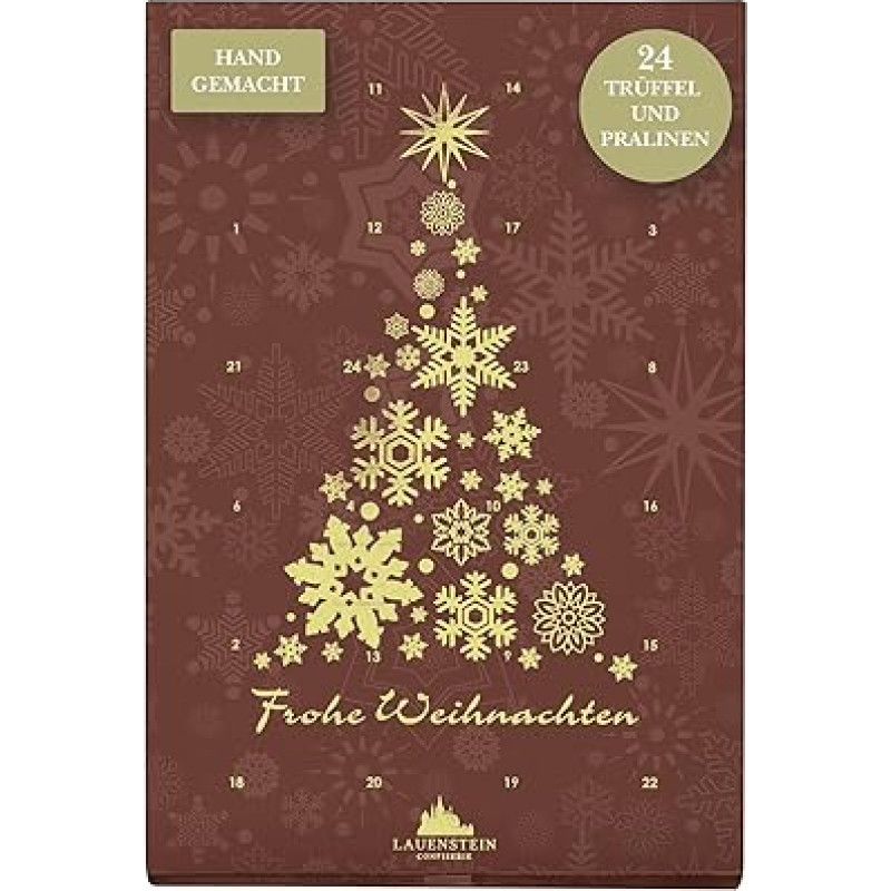 Lauensteiner Advent Calendar Mini Chocolates in Crystal Shape 150 g Handmade Truffle in Two Flavours Rum and Mulled Wine