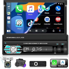 Podofo Car Radio 1 DIN with Apple Carplay and Android Car, 7 Inch Screen Car Stereo Radio with Bluetooth Hands-Free Call/FM Radio/SWC/Mirror Connection/USB + Reversing Camera