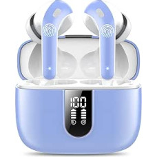 Bluetooth Headphones, In-Ear Headphones, Wireless Bluetooth 5.3 with 50H Deep Bass, 2024 Wireless Headphones, Noise Cancelling Earbuds with 4 ENC Mic, IPX7 Waterproof Earbuds, Light Blue